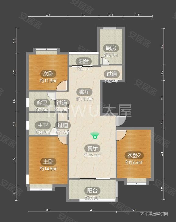 摩卡小城开心公寓3室2厅2卫127.22㎡南北570万