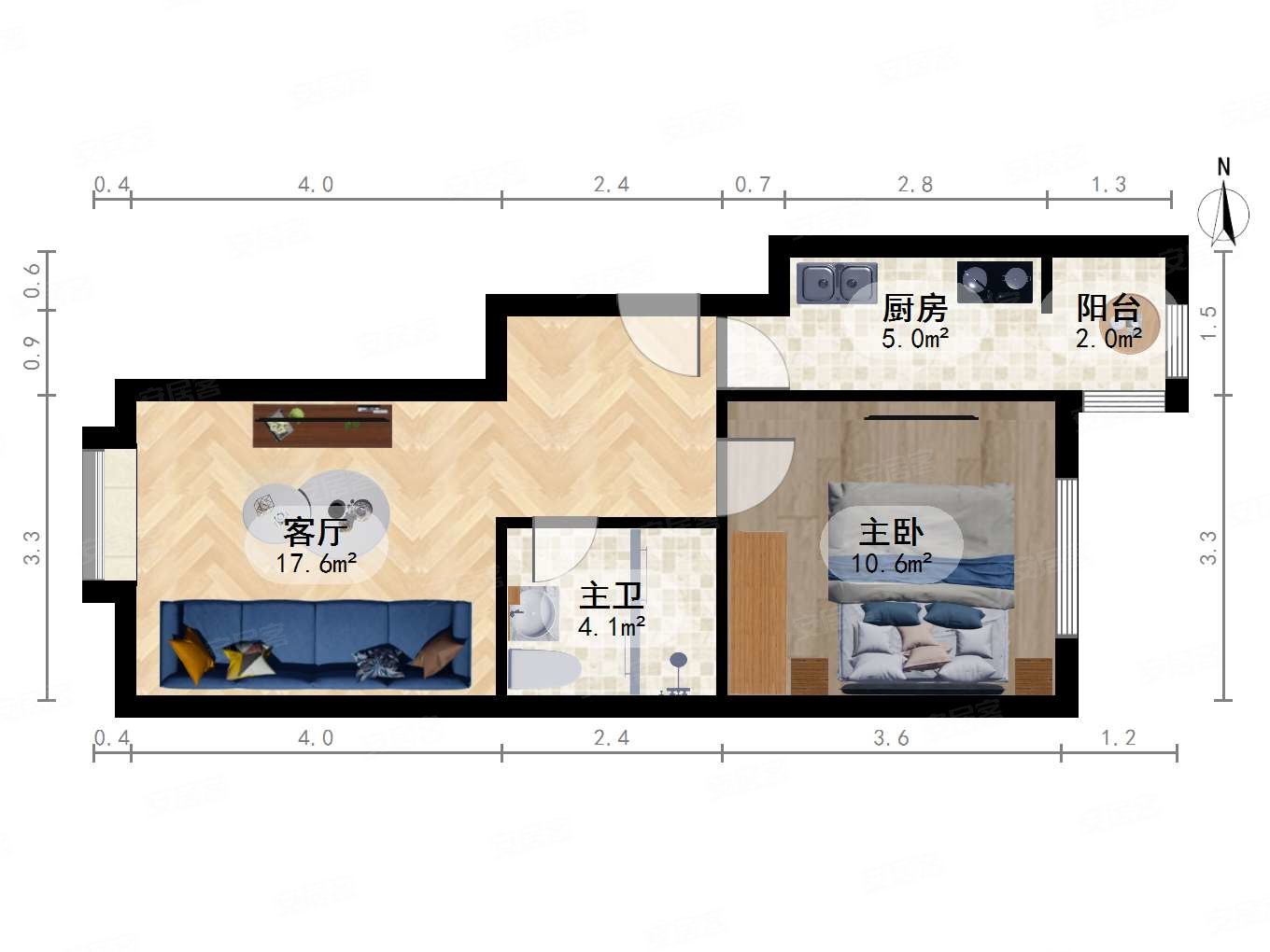 五福玲珑居1室1厅1卫55.13㎡东西450万