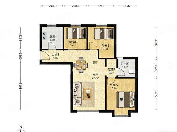 青岛李沧虎山路蓝光coco蜜城蓝光coco蜜城 家电齐全 3室1厅1卫 南北