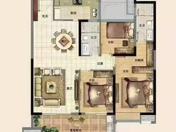 尚学领地 三房两厅两卫 月租1650包物业 家具齐全拎包入住