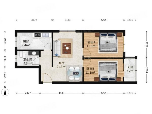 角门东里小区2室1厅1卫84.98㎡东北391万