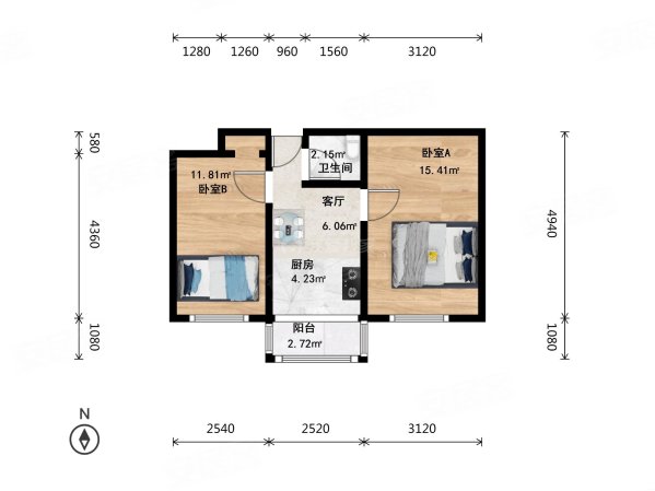 崇文门东大街社区2室1厅1卫55.1㎡南560万