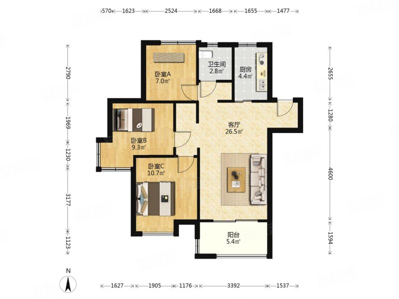 自住精装边套 楼层佳 诚心售,恒基旭辉府二手房,168万,3室2厅,1卫,87.