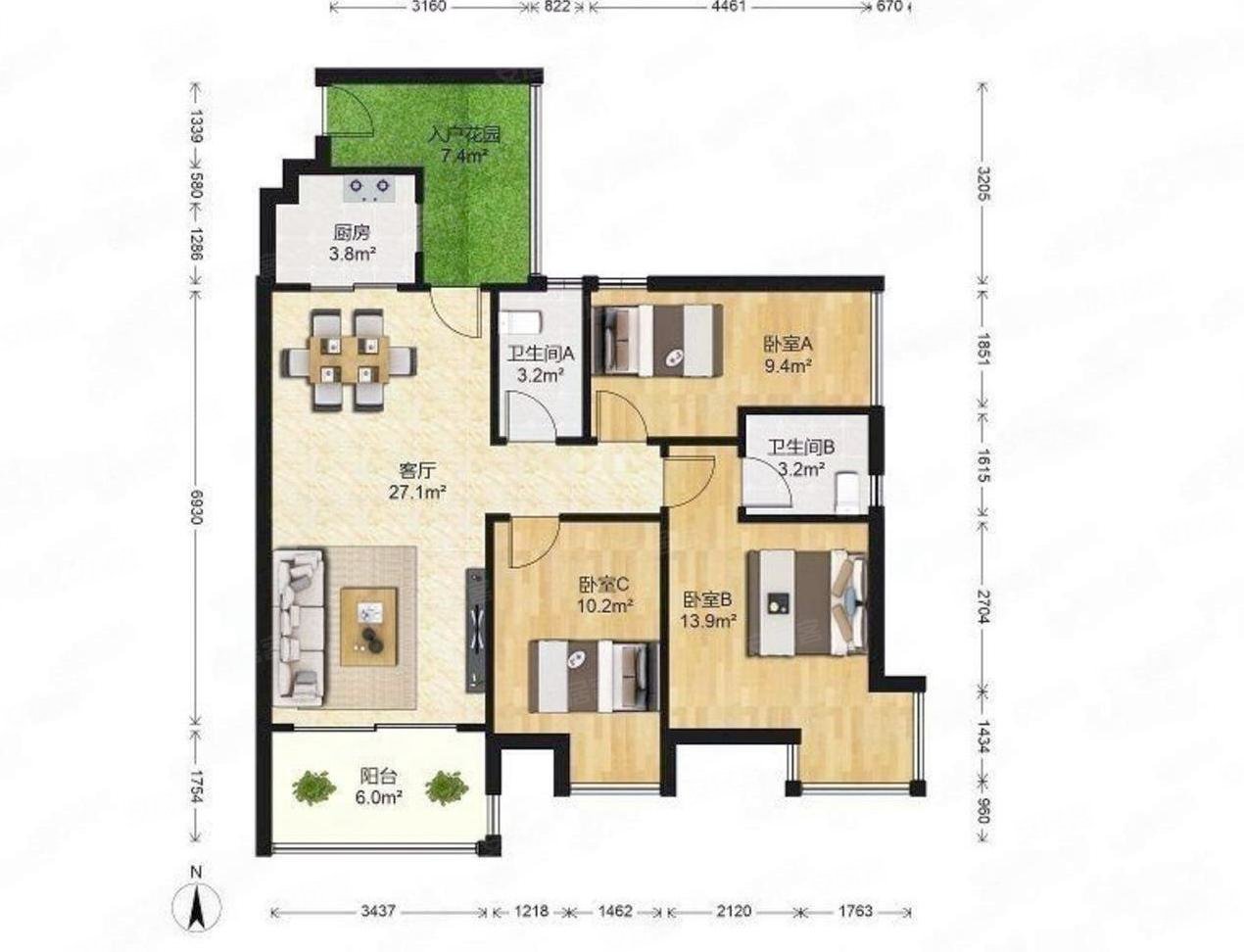 新都盛世名门3室2厅2卫90.42㎡南北139万