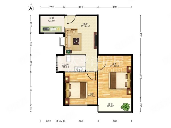 市光一村2室1厅1卫74.84㎡南389万