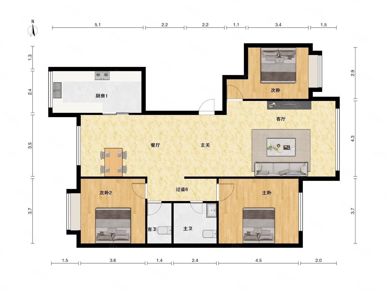 虎台省委组织部家属院3室2厅2卫151.47㎡东西227万