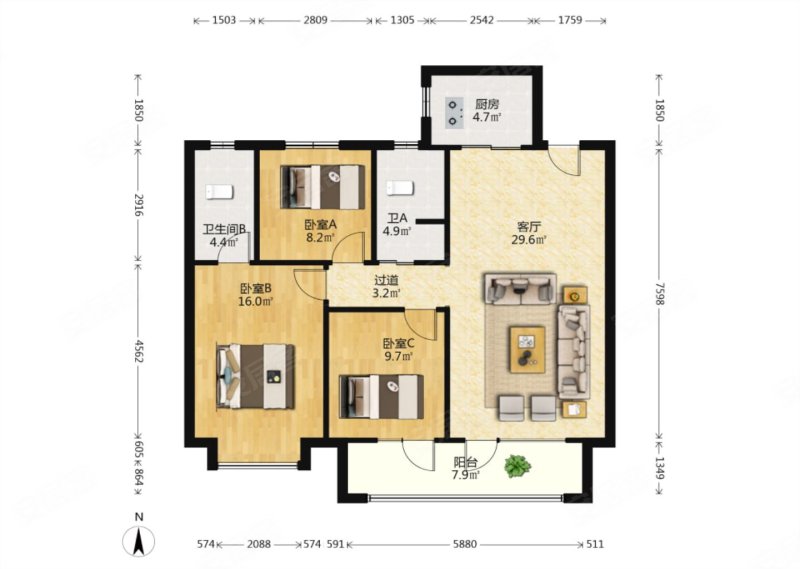 中南鲁商樾府3室2厅2卫120㎡南北115万