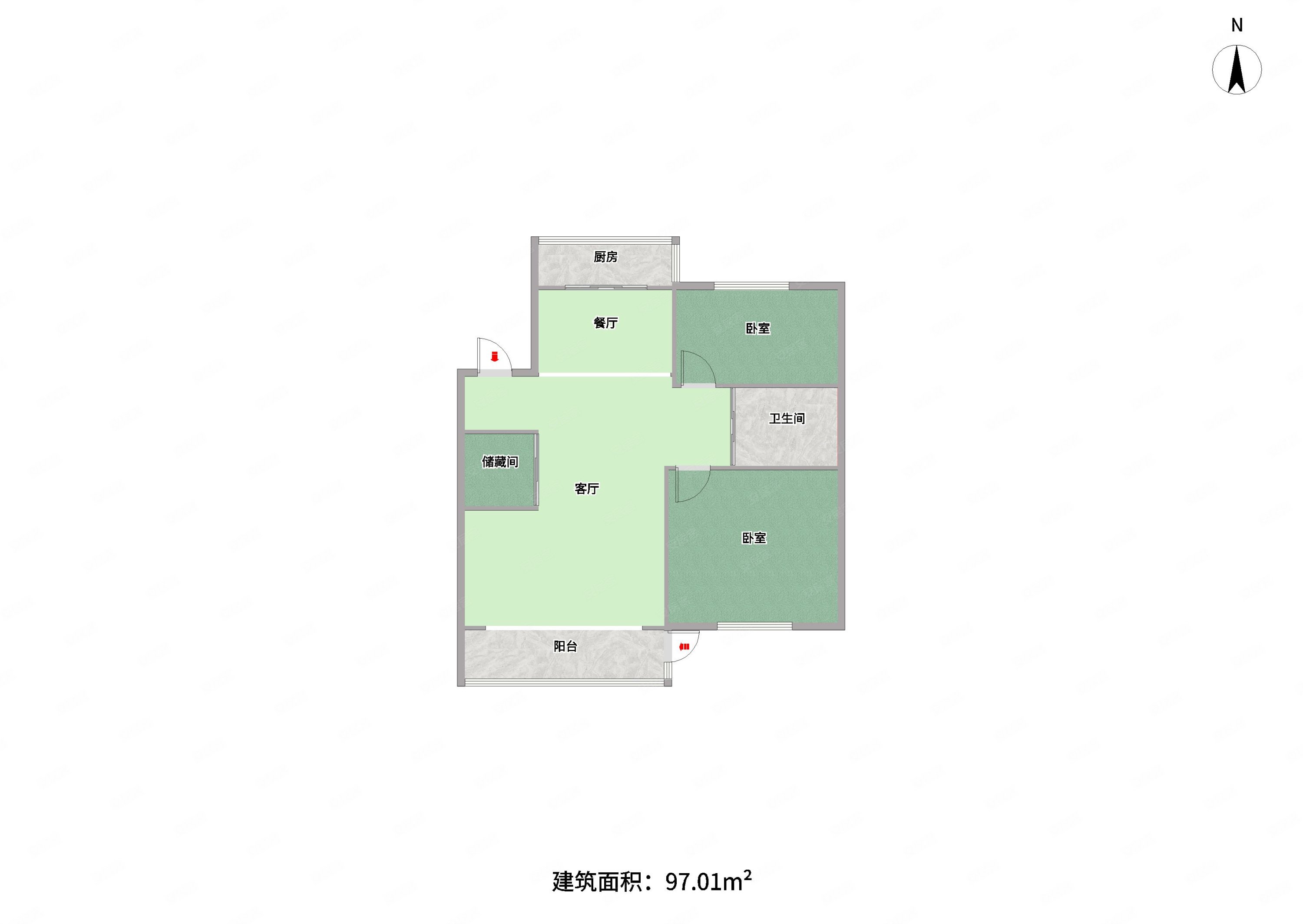 梧桐园2室2厅2卫97.01㎡南北79万