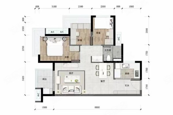 万科金域东方3室2厅1卫79.7㎡南210万