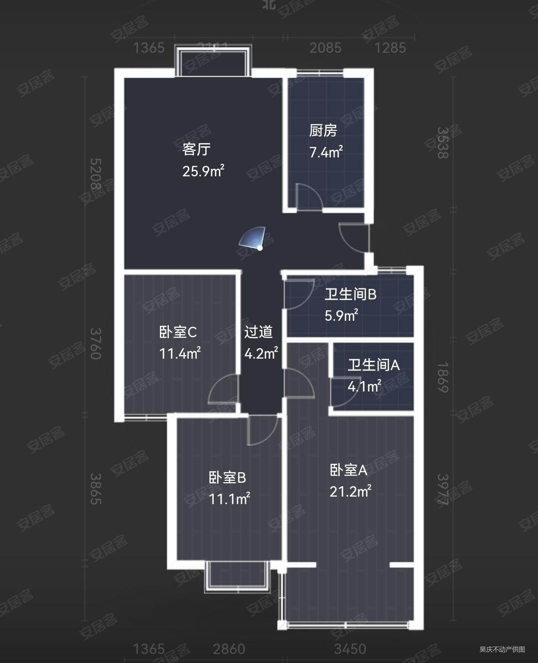 鹊华天禧3室2厅1卫101.71㎡南北160万