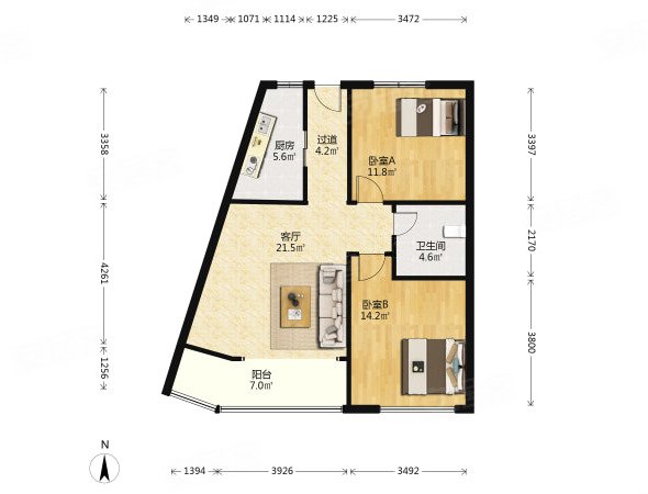 东城水岸2室2厅1卫92.1㎡南北152万