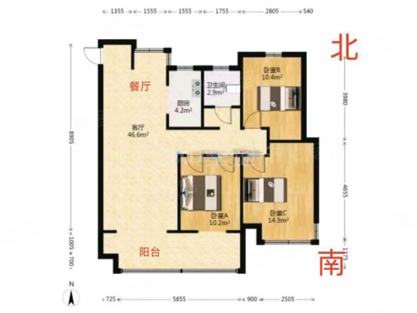 春江明月誉峰3室2厅1卫117㎡南北105万