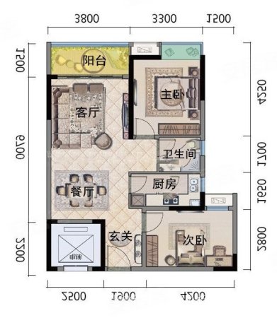 海上大都会(商住楼)1室1厅1卫61㎡南北220万