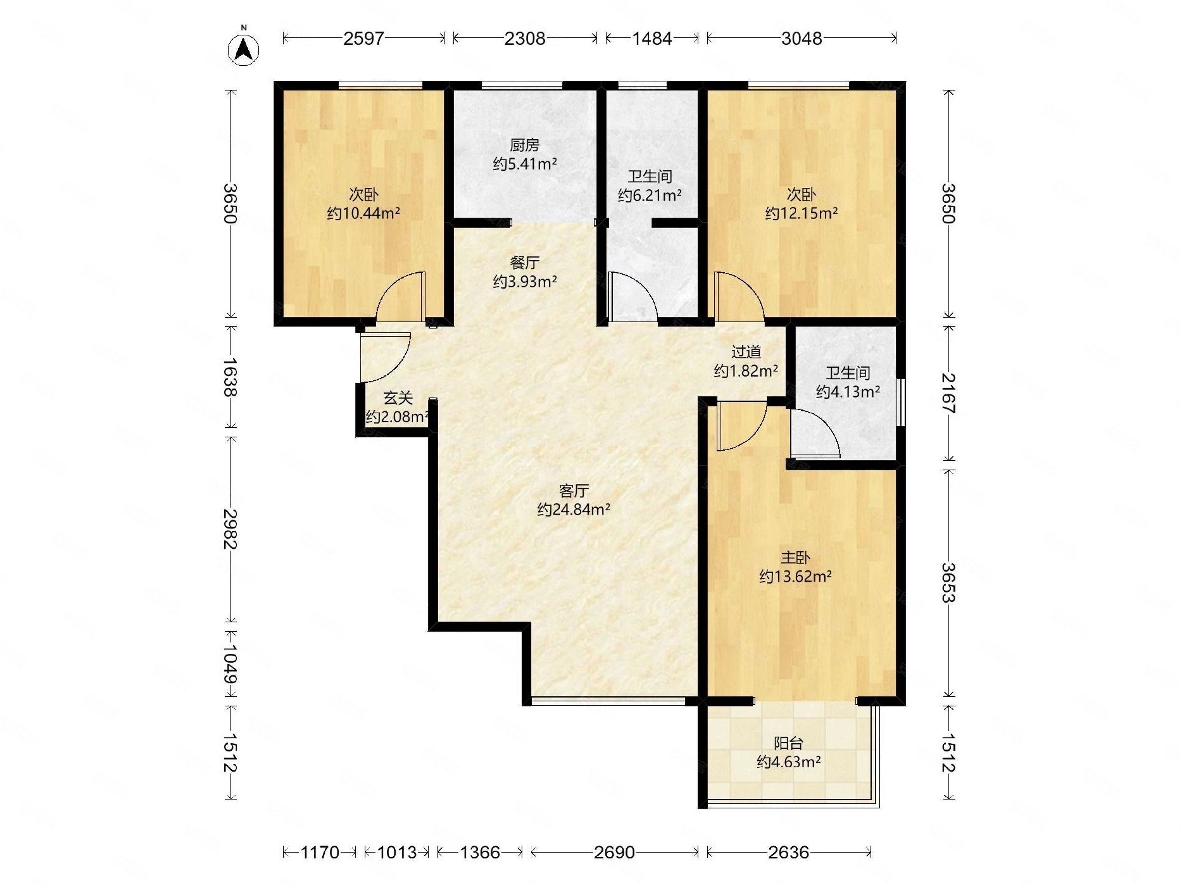 北城山水3室2厅2卫125㎡南北135万