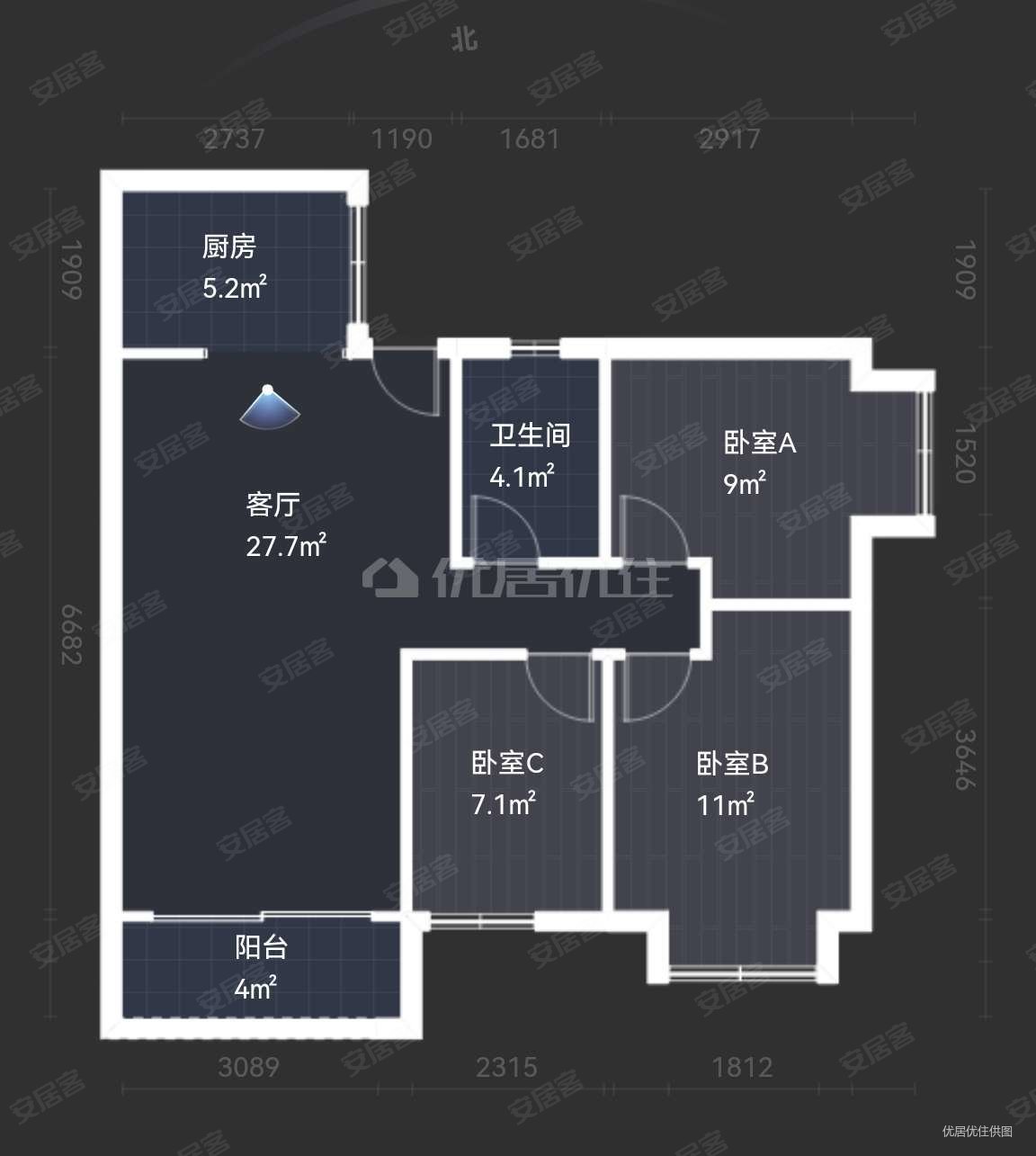 观府壹号四组团(观麓)3室2厅1卫87.77㎡南北95万