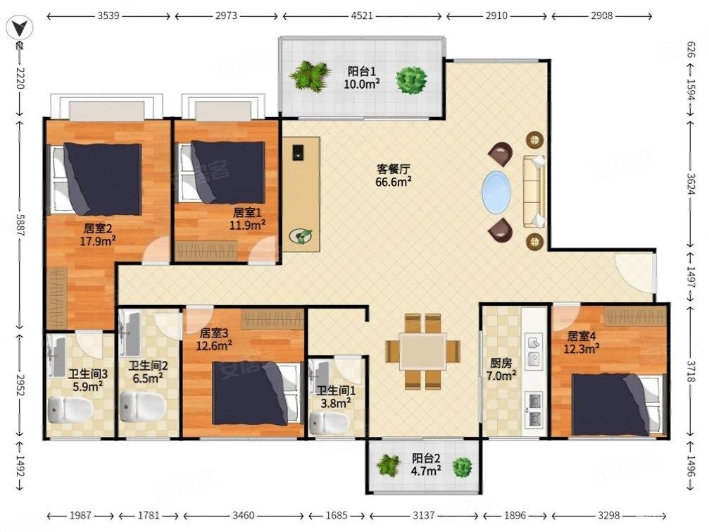 天峦湖婚房4居室 采光充足南北中间楼层