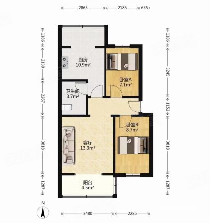 城建华庭3室2厅1卫102㎡南北128.8万