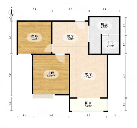 紫江花园2室2厅1卫84.2㎡南北122万