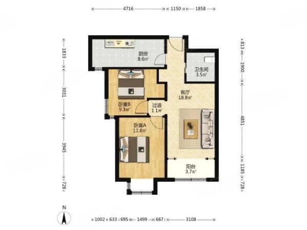 富力惠兰美居(F区)2室1厅1卫84.07㎡南北298万