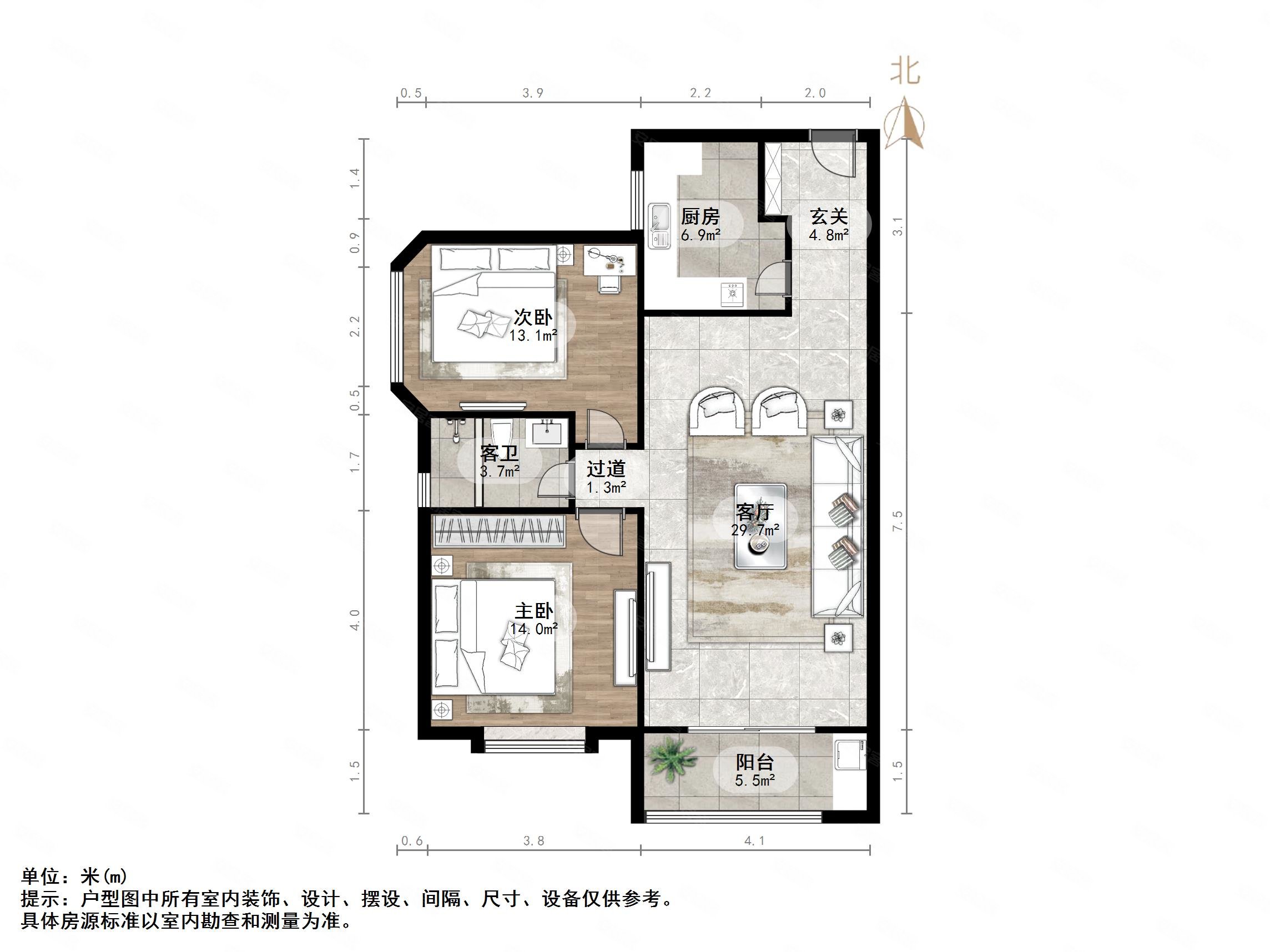 实力伴云居2室2厅1卫106㎡南90万