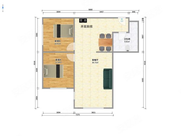 和平现代城2室2厅1卫83.58㎡西南123万