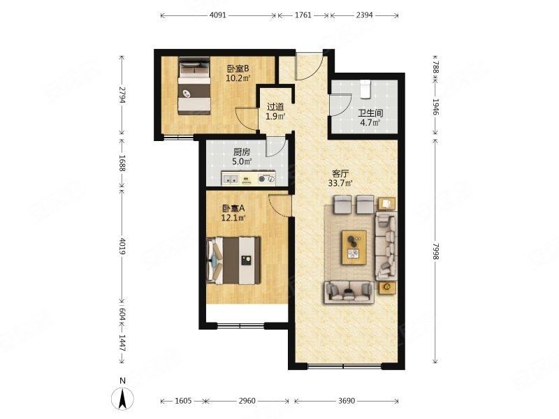 通州区 九棵树 玉兰湾 高层全南两居室 视野开阔