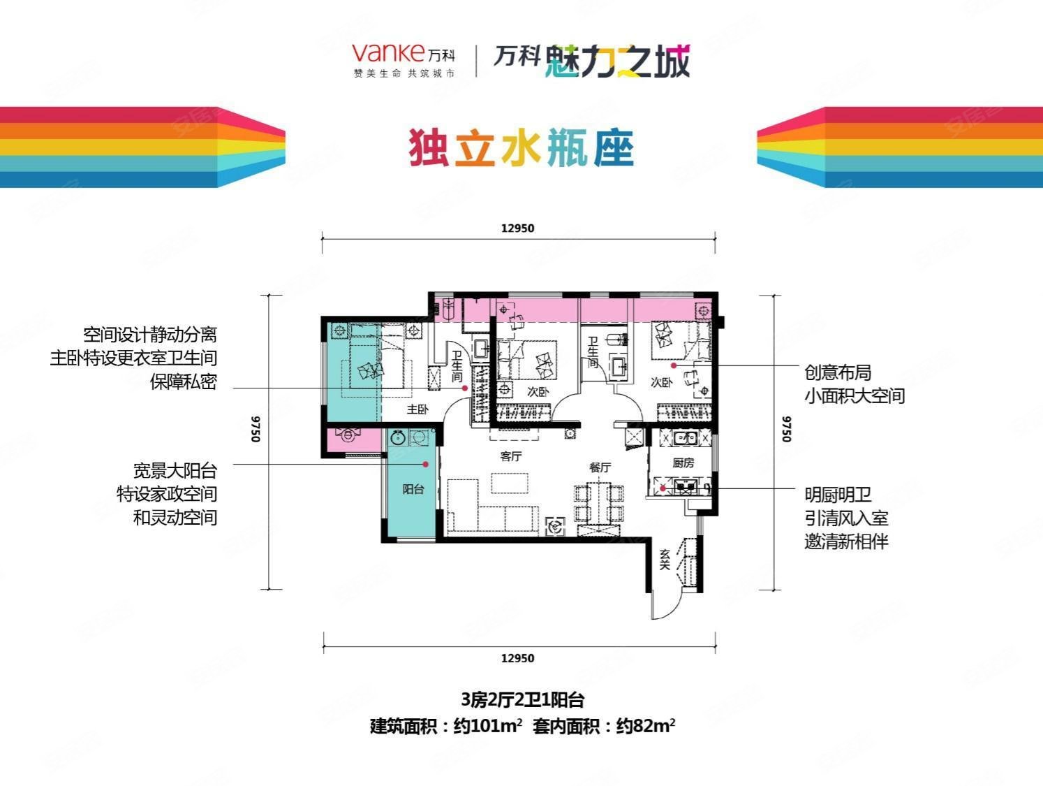 万科魅力之城(五期)3室2厅2卫101.99㎡西北116万