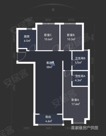 中车国际广场三期3室2厅2卫133.22㎡南163万