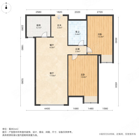 津悦华庭2室1厅1卫84.29㎡南142万