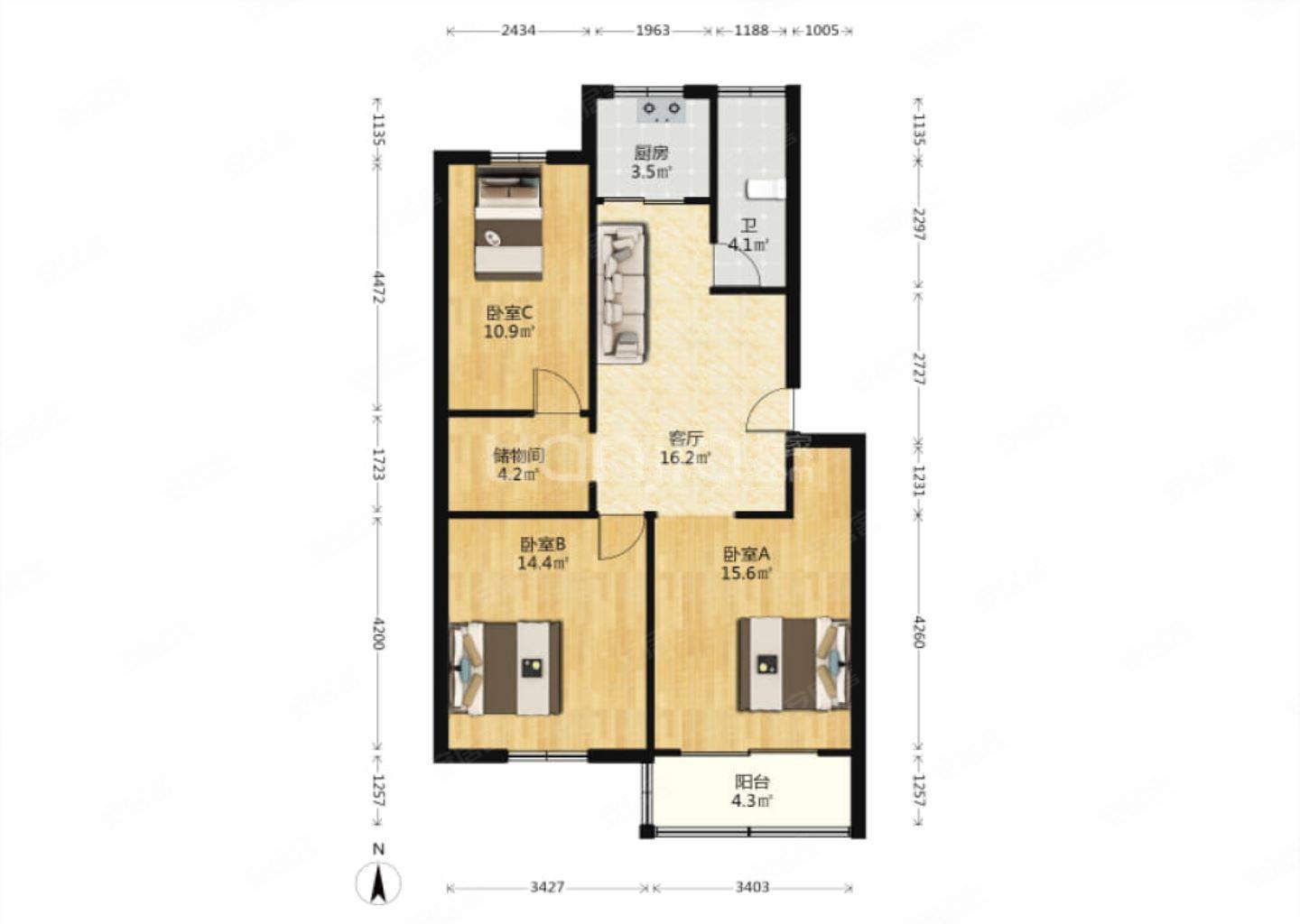 琵琶小区3室1厅1卫85.9㎡南北245万