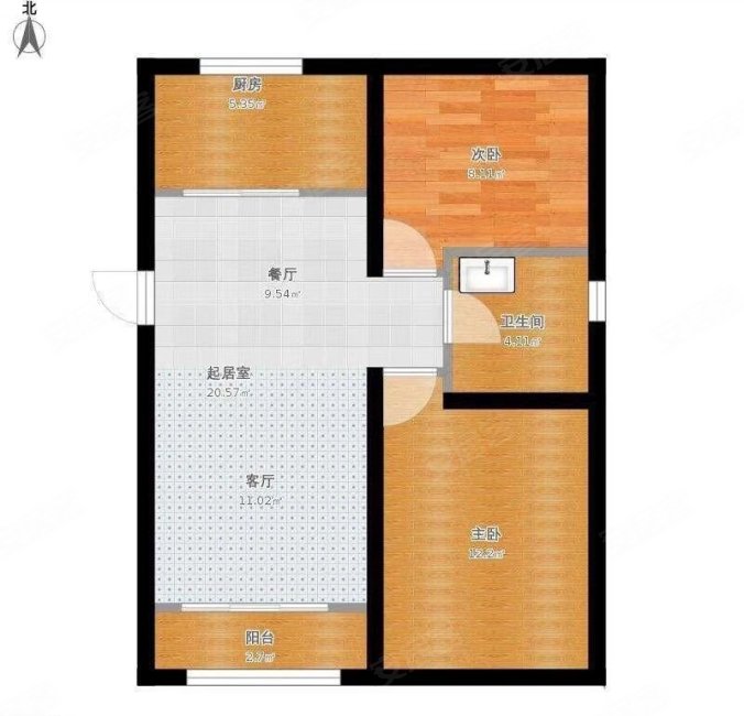 紫宁山庄紫苑2室2厅1卫90㎡南北66万