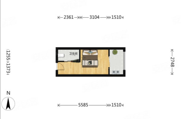 K2荔枝湾(南区)1室0厅1卫27.42㎡西140万