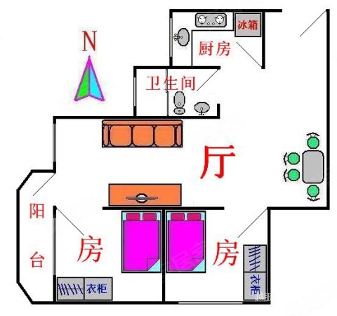 翠城花园2室2厅1卫78.57㎡南北418万