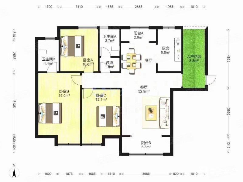 送入户花园 两梯三户通透三室 宝龙泉舜