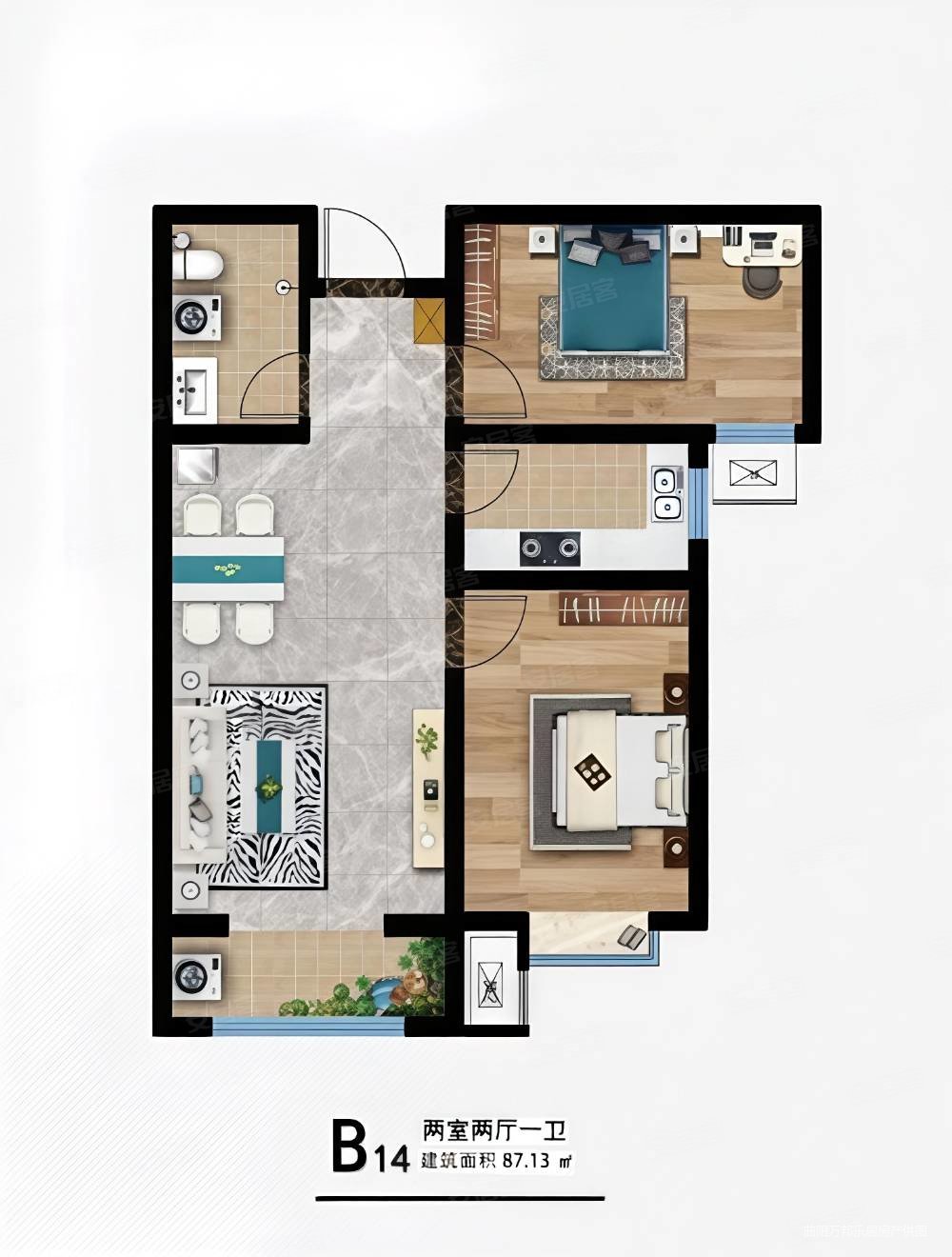 上东城2室1厅1卫87.39㎡南55万