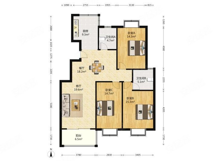 江浦虹悦城旁边108平,三室两卫南北精装修,同心佳园二手房,155万,3室2