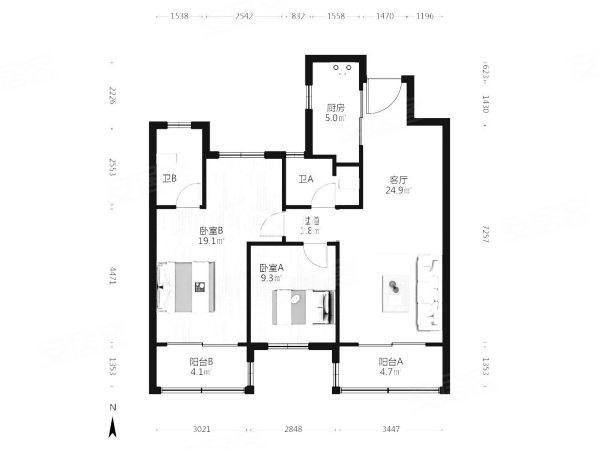 蓝光公园1号3室2厅2卫108.91㎡南110万