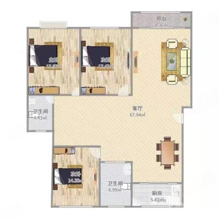 吾悦公馆(二期)3室2厅1卫108㎡南北78万