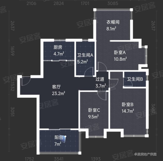 弘阳时光里3室1厅2卫118.91㎡南北145万