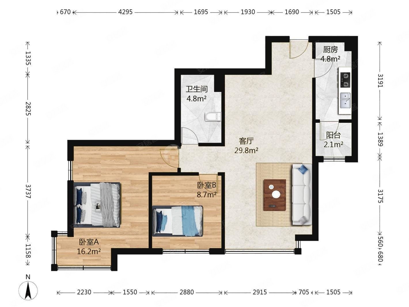 长阳加州水郡西区三期2室1厅