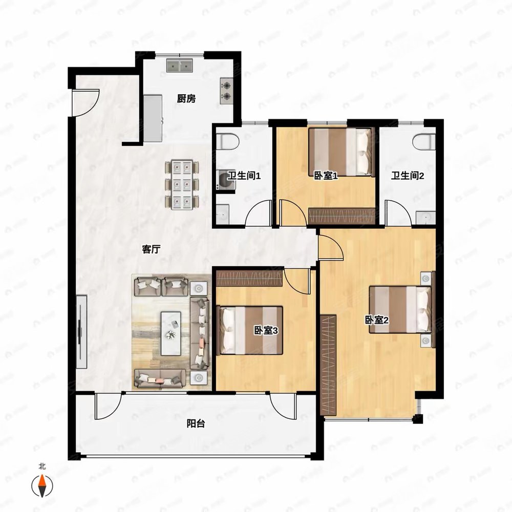 首创禧悦学府(北区)3室2厅2卫109.62㎡南北105万