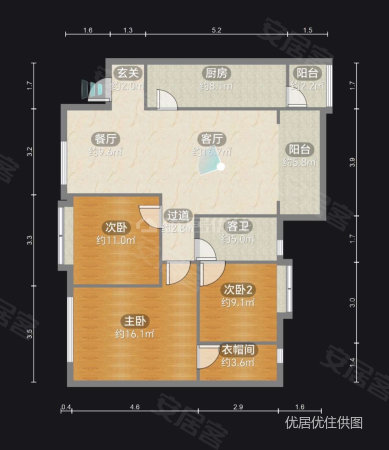 中国铁建国际城A组团3室2厅2卫120㎡南北110万