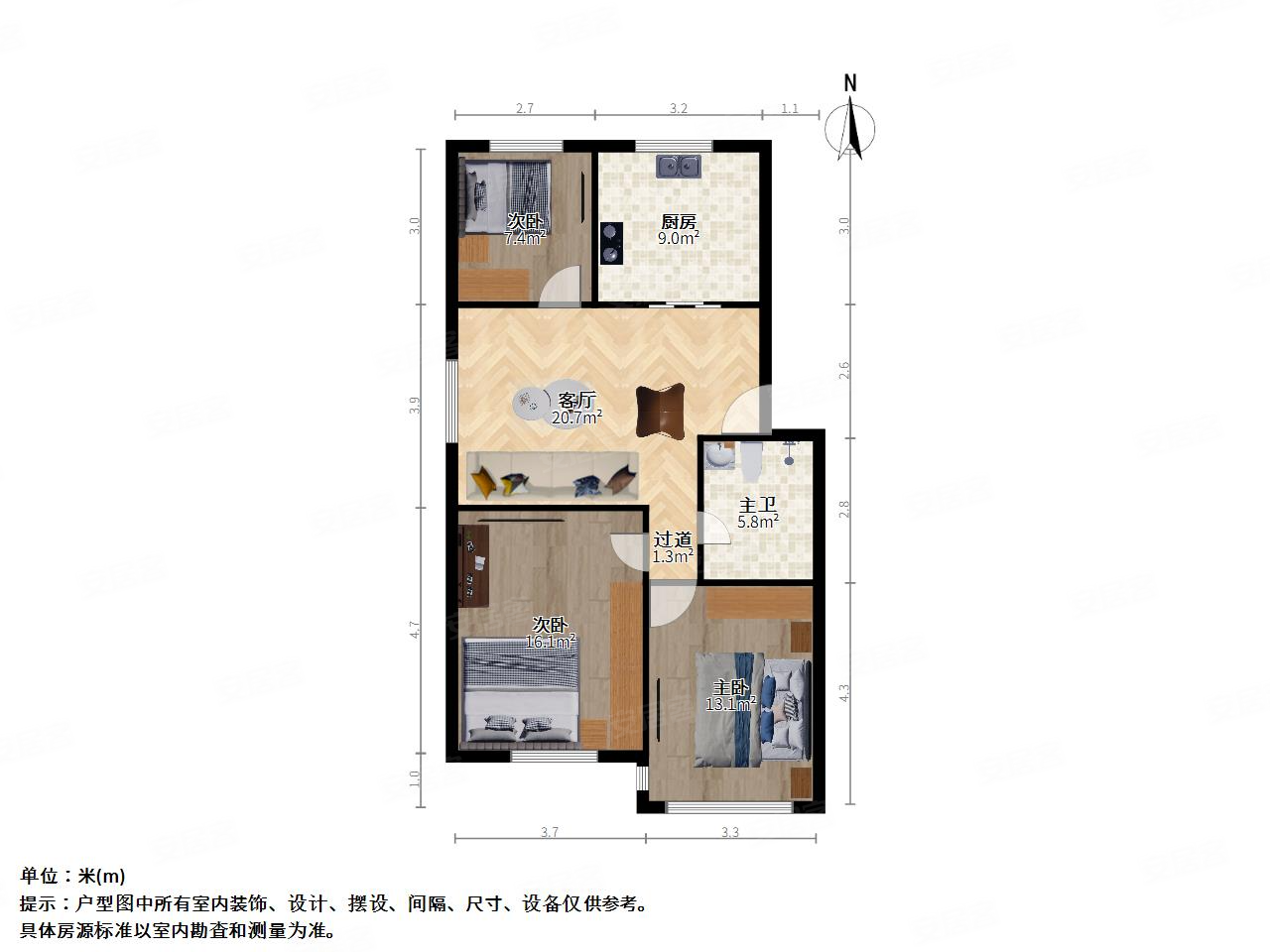 苏锦二村南区3室1厅1卫87.11㎡南193万