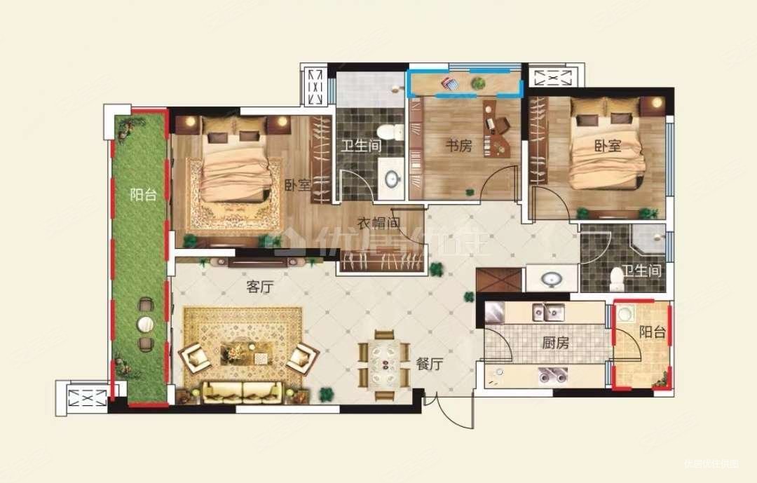 大户型三房 双卫格局 带电梯 南北通透 楼龄新 板楼,广大城耀境30地块