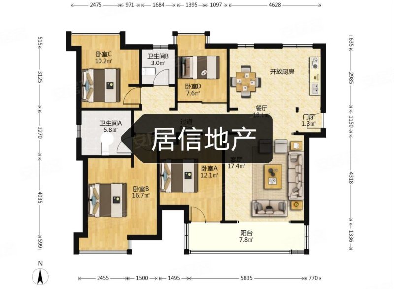 上海滩大宁城(公寓住宅)4室2厅2卫141.34㎡南北1698万