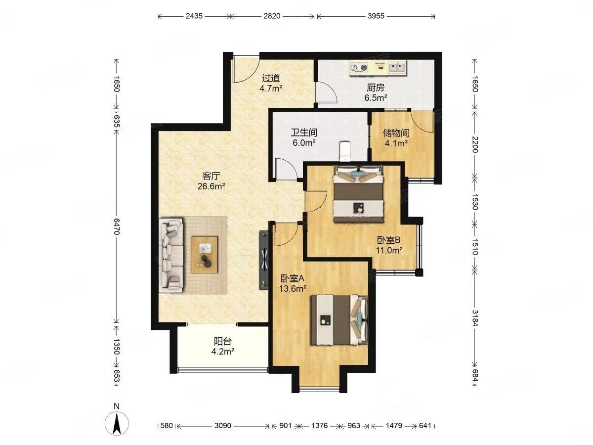 正商东方港湾2室2厅1卫96㎡南182万