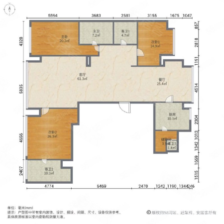津门公寓3室2厅4卫279.81㎡东西1360万