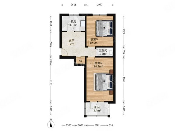 昌运宫9号院2室1厅1卫56.2㎡南北445万