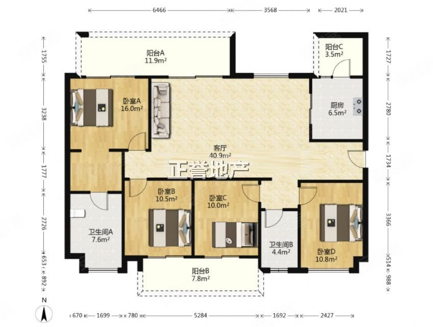 双地铁品大平层 清水 对中厅,洛森堡映山二手房,187万,4室2厅,2卫