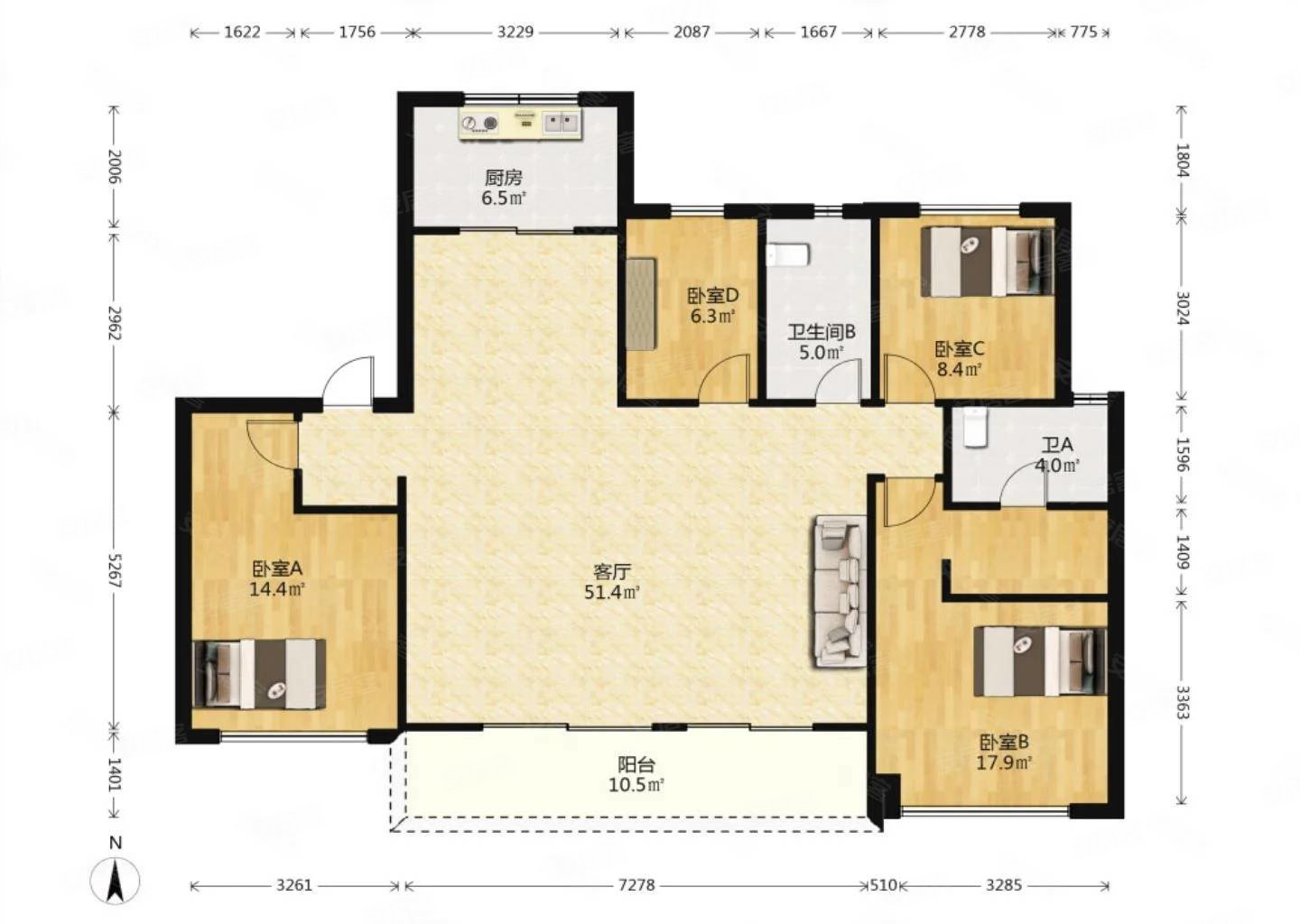 信业阳光城佛山半岛4室2厅2卫168.65㎡南北280万